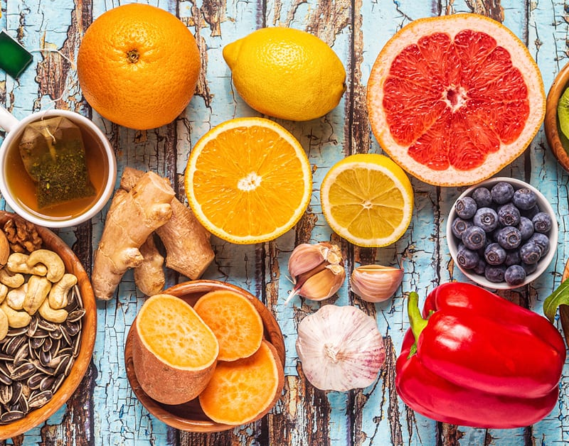 An Assortment Of Immune Boosting Foods