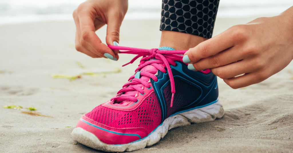 lacing up sneaker woman lacing up sneaker